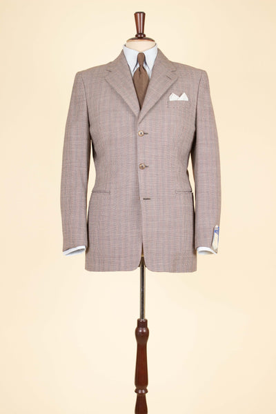 SWEDISH 1940S BROWN STRIPED TWO PIECE DEADSTOCK SINGLE BREASTED SUIT BY ELSON. SIZE CA EU 46