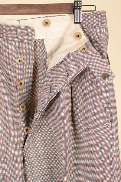 SWEDISH 1940S BROWN STRIPED TWO PIECE DEADSTOCK SINGLE BREASTED SUIT BY ELSON. SIZE CA EU 46