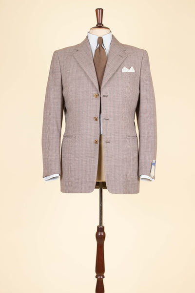SWEDISH 1940S BROWN STRIPED TWO PIECE DEADSTOCK SINGLE BREASTED SUIT BY ELSON. SIZE CA EU 46