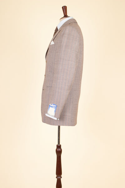 SWEDISH 1940S BROWN STRIPED TWO PIECE DEADSTOCK SINGLE BREASTED SUIT BY ELSON. SIZE CA EU 46