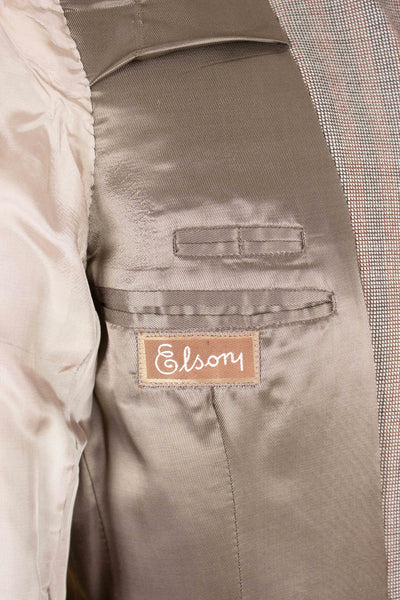 SWEDISH 1940S BROWN STRIPED TWO PIECE DEADSTOCK SINGLE BREASTED SUIT BY ELSON. SIZE CA EU 46