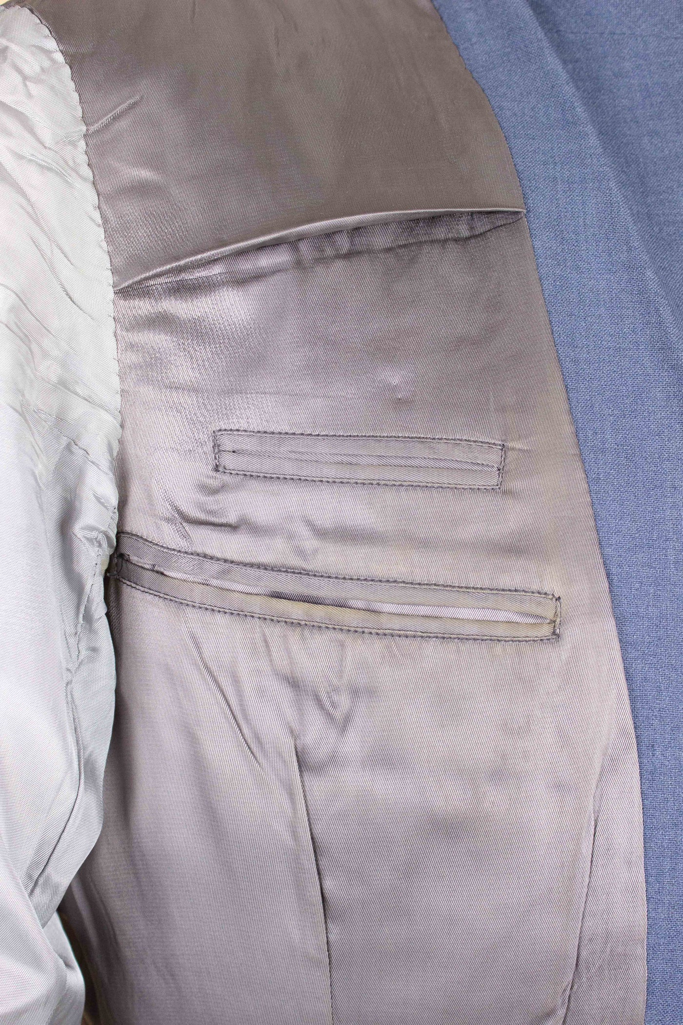 SWEDISH 1940S/1950S LIGHT BLUE TWO PIECE SINGLE BREASTED SUIT BY MASTERHAND. SIZE CA EU 46-48