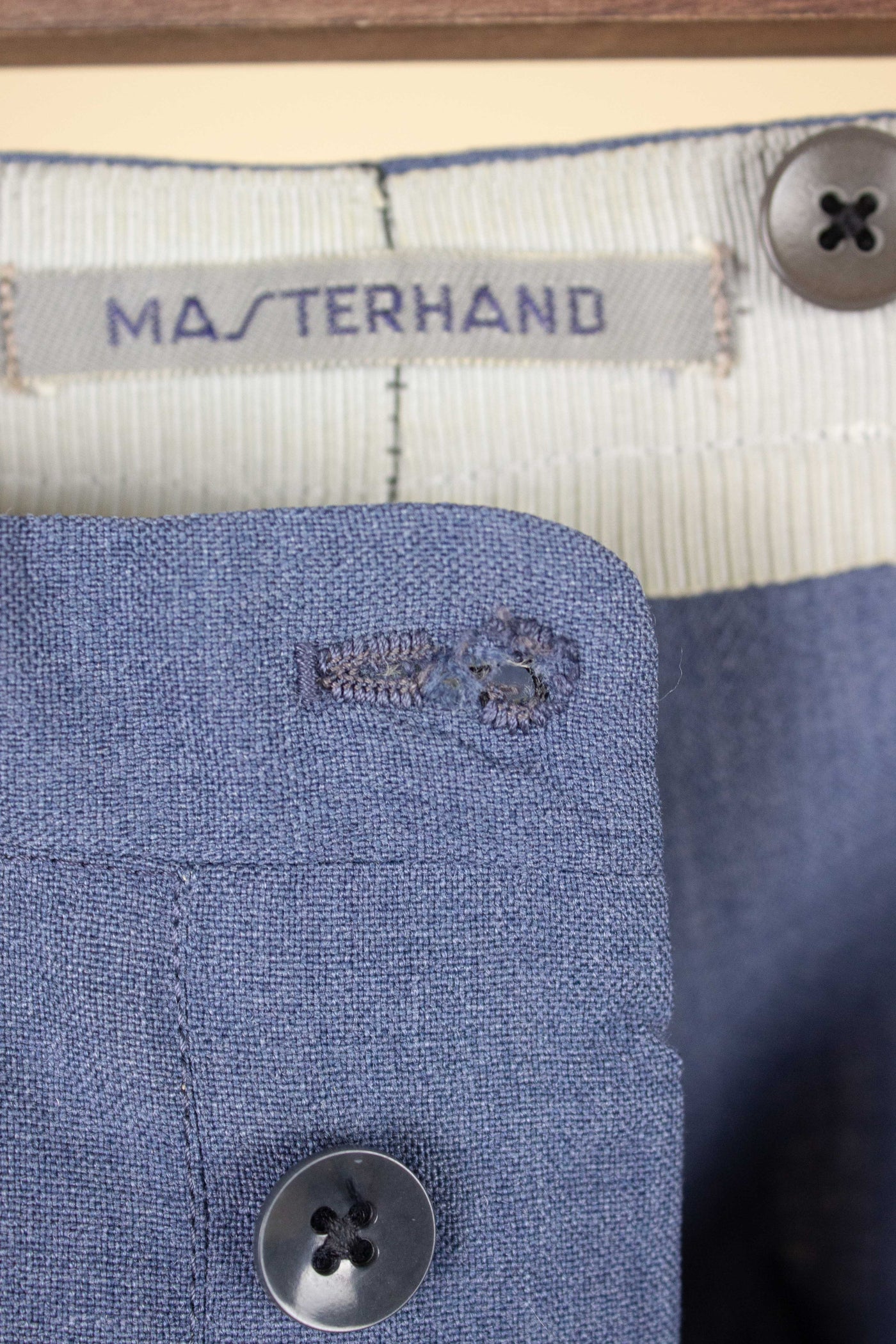 SWEDISH 1940S/1950S LIGHT BLUE TWO PIECE SINGLE BREASTED SUIT BY MASTERHAND. SIZE CA EU 46-48
