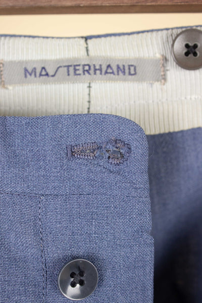 SWEDISH 1940S/1950S LIGHT BLUE TWO PIECE SINGLE BREASTED SUIT BY MASTERHAND. SIZE CA EU 46-48