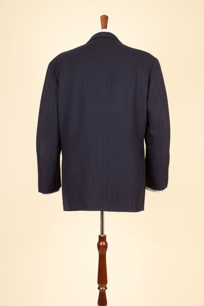 SWEDISH 1942 DARK BLUE STRIPED THREE PIECE BESPOKE SUIT BY STRÖMS. SIZE CA EU 52-54