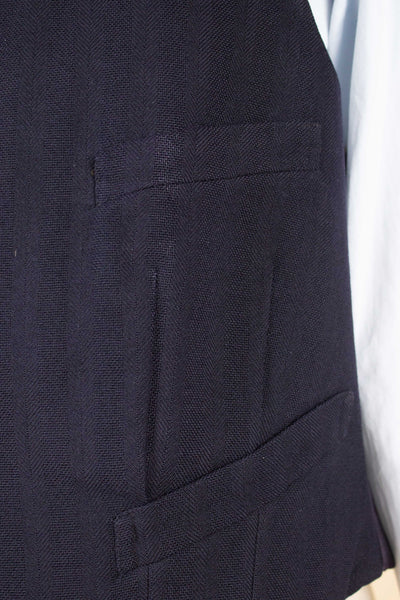 SWEDISH 1942 DARK BLUE STRIPED THREE PIECE BESPOKE SUIT BY STRÖMS. SIZE CA EU 52-54