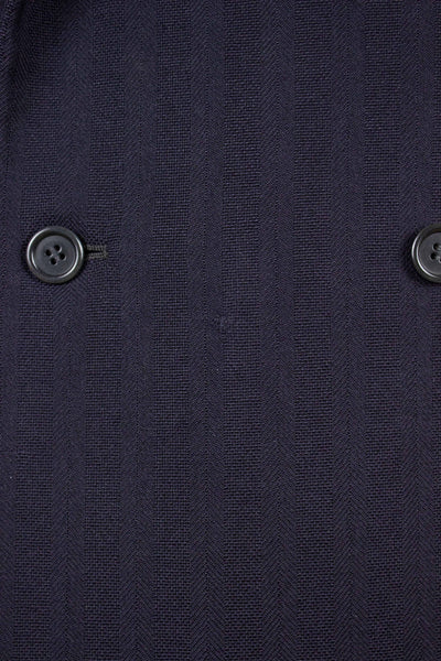 SWEDISH 1942 DARK BLUE STRIPED THREE PIECE BESPOKE SUIT BY STRÖMS. SIZE CA EU 52-54