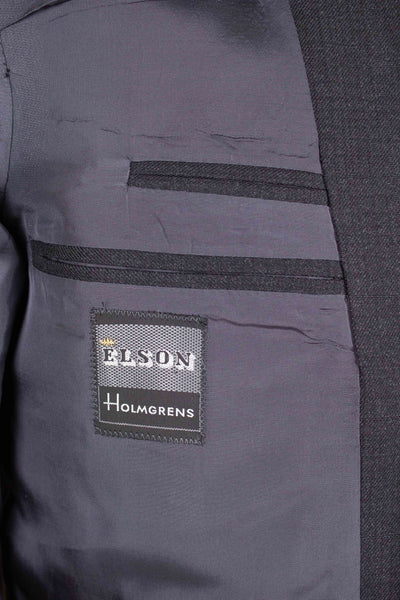 SWEDISH 1960S DARK GREY TWO PIECE SINGE BREASTED SUIT BY ELSON. SIZE CA EU 48