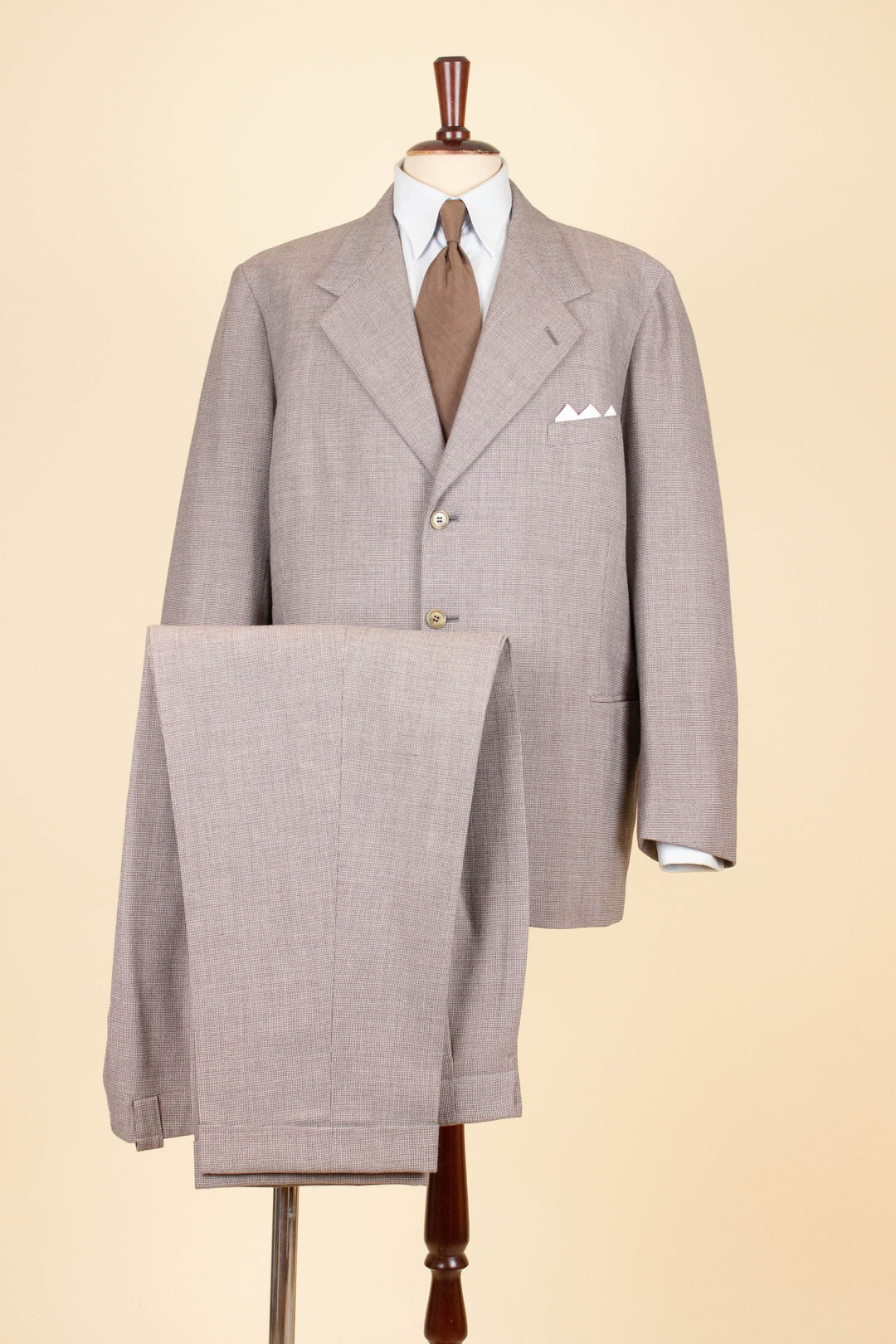 SWEDISH 1940S LIGHT GREY-BEIGE SMALL PATTERNED TWO PIECE