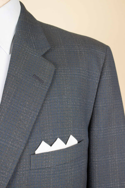 SWEDISH 1950S BLUE-GREEN CHECKERED TWO PIECE SUIT BY ESSGE. SIZE CA EU 50 LONG