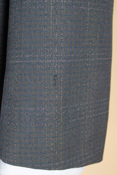 SWEDISH 1950S BLUE-GREEN CHECKERED TWO PIECE SUIT BY ESSGE. SIZE CA EU 50 LONG