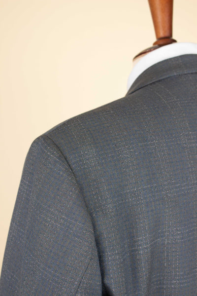 SWEDISH 1950S BLUE-GREEN CHECKERED TWO PIECE SUIT BY ESSGE. SIZE CA EU 50 LONG