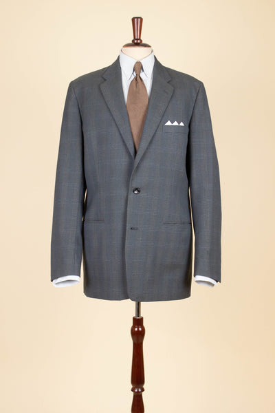 SWEDISH 1950S BLUE-GREEN CHECKERED TWO PIECE SUIT BY ESSGE. SIZE CA EU 50 LONG