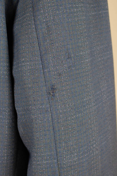 SWEDISH 1950S BLUE-GREEN CHECKERED TWO PIECE SUIT BY ESSGE. SIZE CA EU 50 LONG