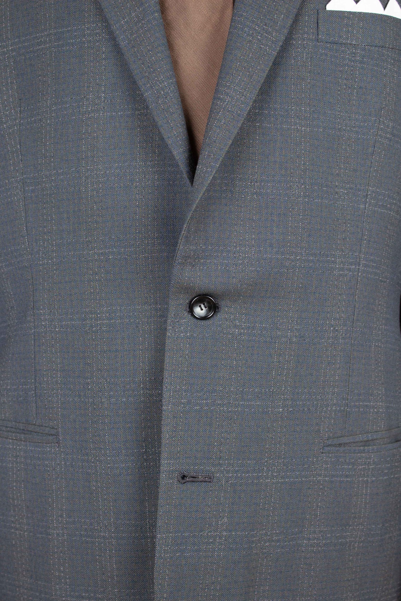 SWEDISH 1950S BLUE-GREEN CHECKERED TWO PIECE SUIT BY ESSGE. SIZE CA EU 50 LONG