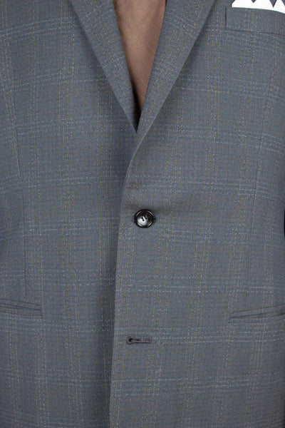 SWEDISH 1950S BLUE-GREEN CHECKERED TWO PIECE SUIT BY ESSGE. SIZE CA EU 50 LONG