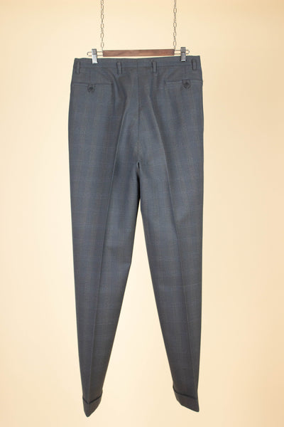 SWEDISH 1950S BLUE-GREEN CHECKERED TWO PIECE SUIT BY ESSGE. SIZE CA EU 50 LONG