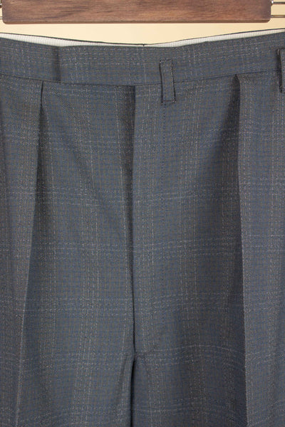 SWEDISH 1950S BLUE-GREEN CHECKERED TWO PIECE SUIT BY ESSGE. SIZE CA EU 50 LONG