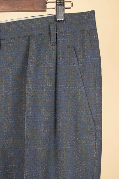 SWEDISH 1950S BLUE-GREEN CHECKERED TWO PIECE SUIT BY ESSGE. SIZE CA EU 50 LONG