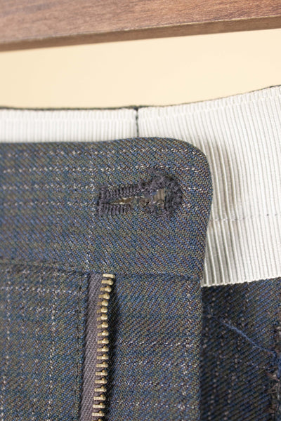 SWEDISH 1950S BLUE-GREEN CHECKERED TWO PIECE SUIT BY ESSGE. SIZE CA EU 50 LONG