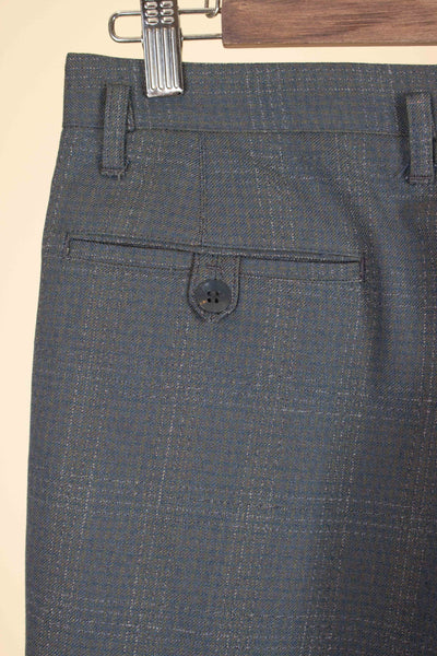 SWEDISH 1950S BLUE-GREEN CHECKERED TWO PIECE SUIT BY ESSGE. SIZE CA EU 50 LONG