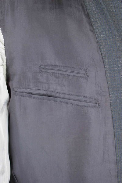 SWEDISH 1950S BLUE-GREEN CHECKERED TWO PIECE SUIT BY ESSGE. SIZE CA EU 50 LONG