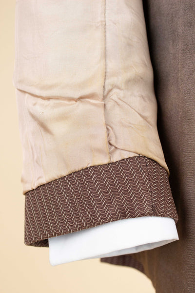 SWEDISH 1940S BROWN STRIPED SINGLE BREASTED SUIT BY ÖRNKLÄDER. SIZE CA EU 46-48
