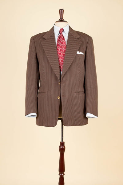SWEDISH 1940S BROWN STRIPED SINGLE BREASTED SUIT BY ÖRNKLÄDER. SIZE CA EU 46-48