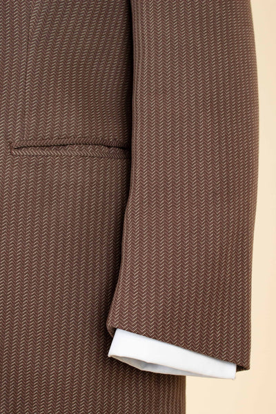 SWEDISH 1940S BROWN STRIPED SINGLE BREASTED SUIT BY ÖRNKLÄDER. SIZE CA EU 46-48