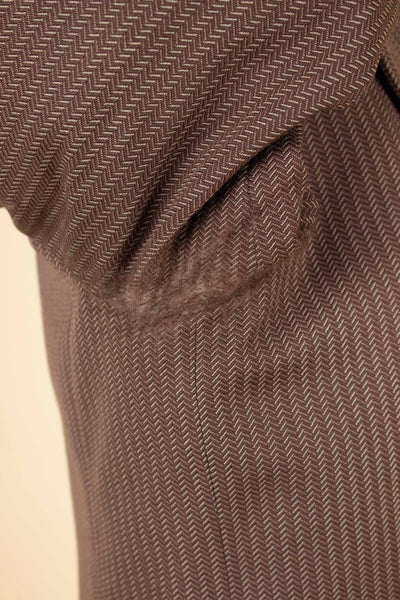 SWEDISH 1940S BROWN STRIPED SINGLE BREASTED SUIT BY ÖRNKLÄDER. SIZE CA EU 46-48