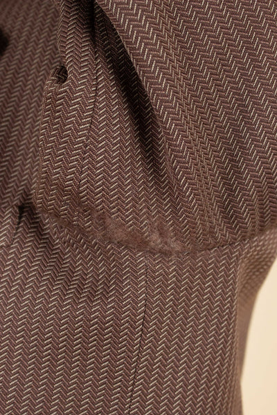 SWEDISH 1940S BROWN STRIPED SINGLE BREASTED SUIT BY ÖRNKLÄDER. SIZE CA EU 46-48