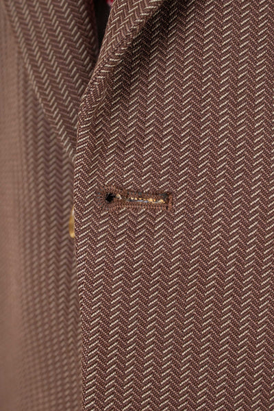SWEDISH 1940S BROWN STRIPED SINGLE BREASTED SUIT BY ÖRNKLÄDER. SIZE CA EU 46-48