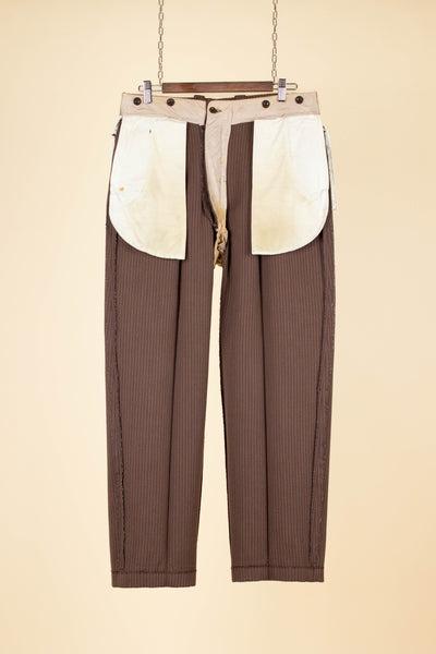 SWEDISH 1940S BROWN STRIPED SINGLE BREASTED SUIT BY ÖRNKLÄDER. SIZE CA EU 46-48