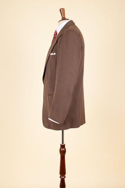 SWEDISH 1940S BROWN STRIPED SINGLE BREASTED SUIT BY ÖRNKLÄDER. SIZE CA EU 46-48
