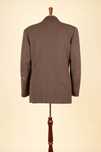 SWEDISH 1940S BROWN STRIPED SINGLE BREASTED SUIT BY ÖRNKLÄDER. SIZE CA EU 46-48