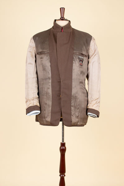 SWEDISH 1940S BROWN STRIPED SINGLE BREASTED SUIT BY ÖRNKLÄDER. SIZE CA EU 46-48
