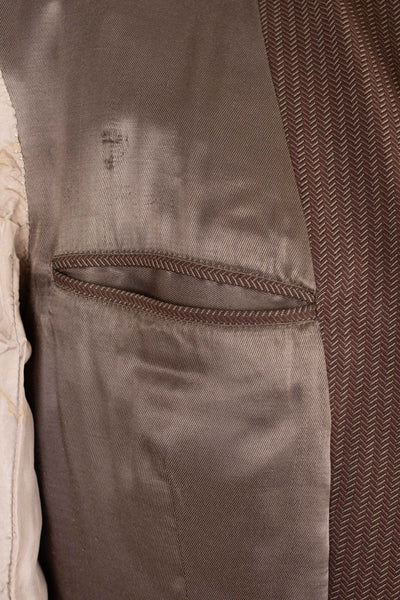SWEDISH 1940S BROWN STRIPED SINGLE BREASTED SUIT BY ÖRNKLÄDER. SIZE CA EU 46-48