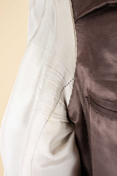 SWEDISH 1940S/1950S BROWN STRIPED TWO PIECE SUIT BY TIGER. SIZE CA EU 48