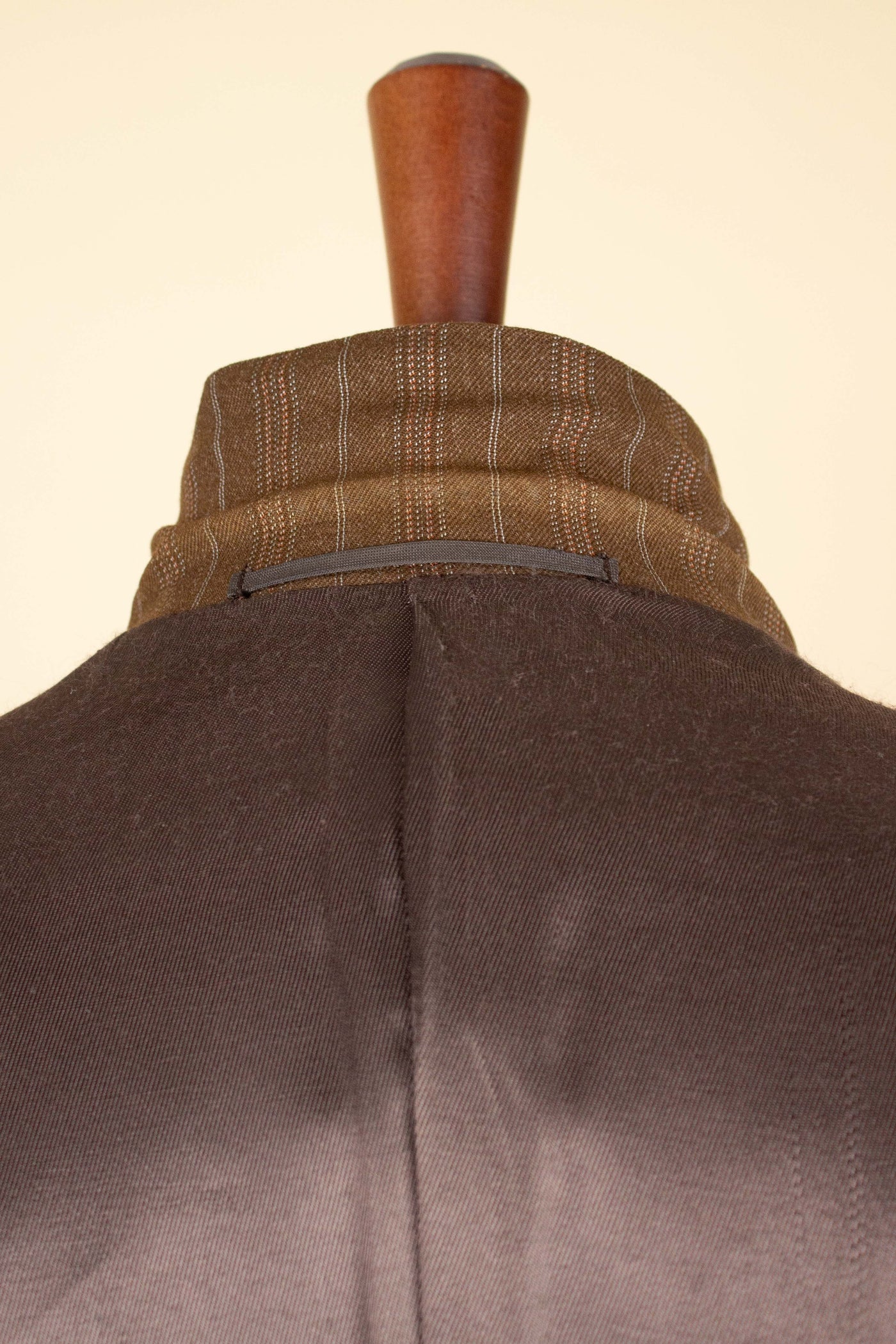 SWEDISH 1940S/1950S BROWN STRIPED TWO PIECE SUIT BY TIGER. SIZE CA EU 48