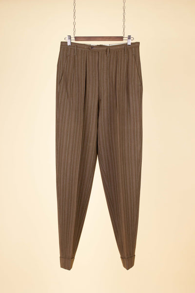 SWEDISH 1940S/1950S BROWN STRIPED TWO PIECE SUIT BY TIGER. SIZE CA EU 48