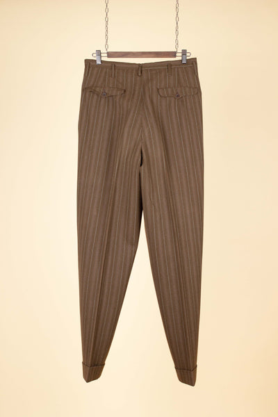 SWEDISH 1940S/1950S BROWN STRIPED TWO PIECE SUIT BY TIGER. SIZE CA EU 48