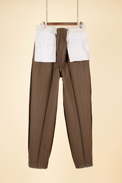 SWEDISH 1940S/1950S BROWN STRIPED TWO PIECE SUIT BY TIGER. SIZE CA EU 48