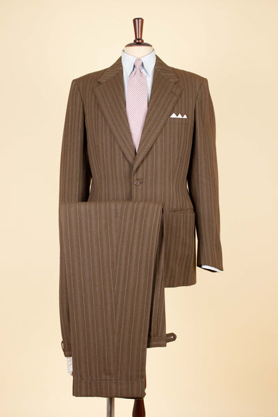 SWEDISH 1940S/1950S BROWN STRIPED TWO PIECE SUIT BY TIGER. SIZE CA EU 48