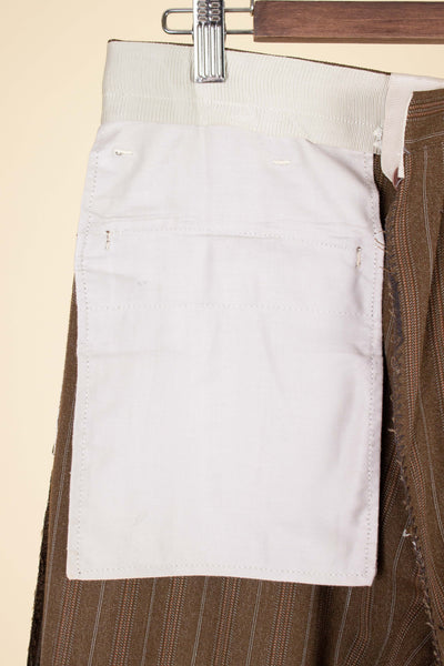 SWEDISH 1940S/1950S BROWN STRIPED TWO PIECE SUIT BY TIGER. SIZE CA EU 48