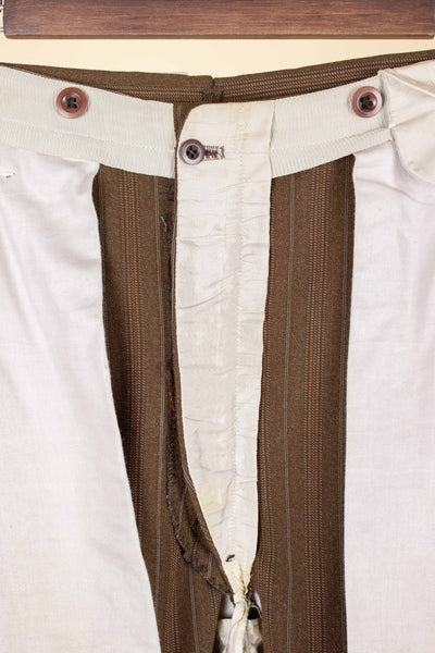 SWEDISH 1940S/1950S BROWN STRIPED TWO PIECE SUIT BY TIGER. SIZE CA EU 48