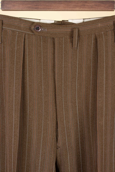 SWEDISH 1940S/1950S BROWN STRIPED TWO PIECE SUIT BY TIGER. SIZE CA EU 48