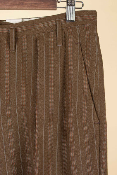 SWEDISH 1940S/1950S BROWN STRIPED TWO PIECE SUIT BY TIGER. SIZE CA EU 48
