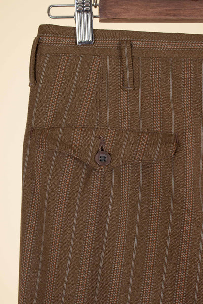 SWEDISH 1940S/1950S BROWN STRIPED TWO PIECE SUIT BY TIGER. SIZE CA EU 48