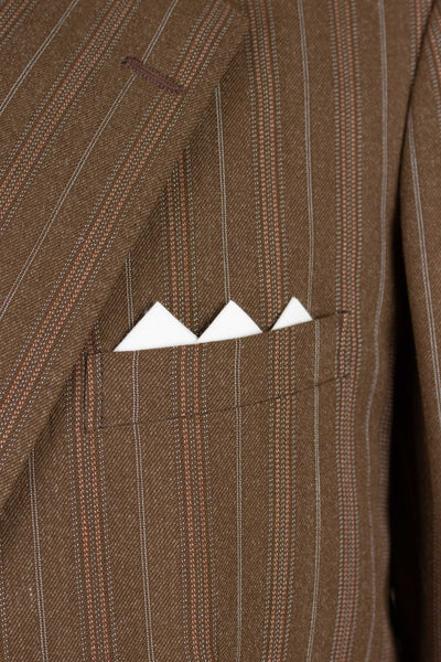 SWEDISH 1940S/1950S BROWN STRIPED TWO PIECE SUIT BY TIGER. SIZE CA EU 48