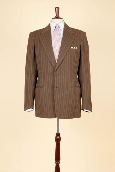 SWEDISH 1940S/1950S BROWN STRIPED TWO PIECE SUIT BY TIGER. SIZE CA EU 48
